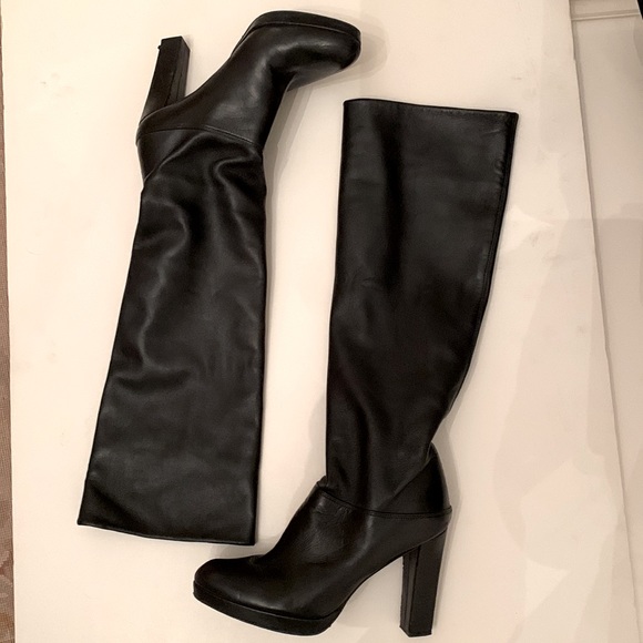 Stuart Weitzman Black Tall Platform Chunky Heel Soft Leather Knee Boot Celeb 🖤 - Picture 2 of 16